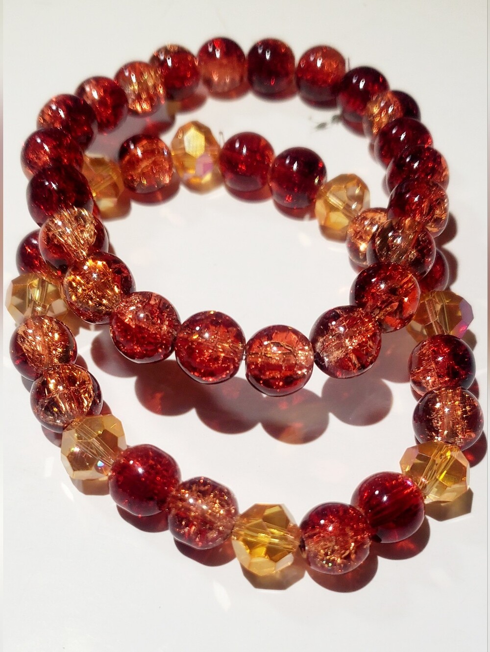 Handcrafted Red and Amber Beaded Stretch Bracelet - Brand